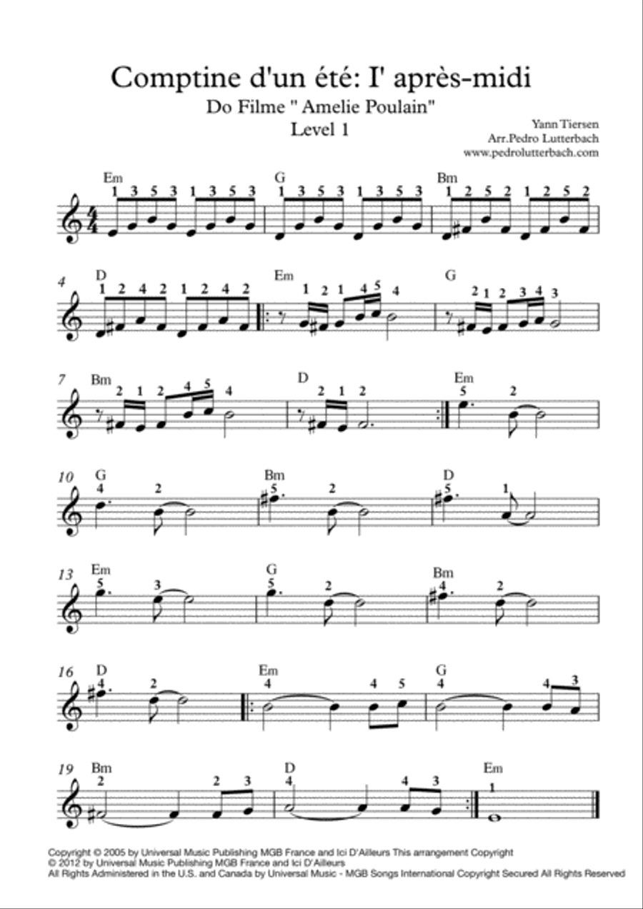 Comptine D'un Autre Été: L'après-midi Easy Piano scores gallery preview page 1