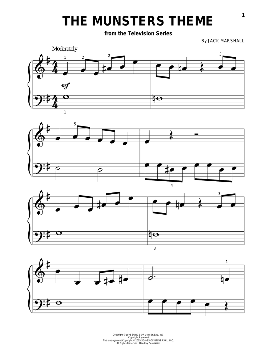 The Munsters Theme The Munsters Theme Easy Piano scores gallery preview page 1