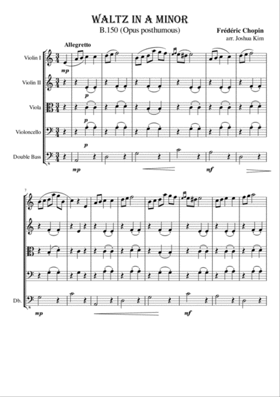 Waltz in A minor (Opus posthumous) for small string ensemble String Orchestra scores gallery preview page 2