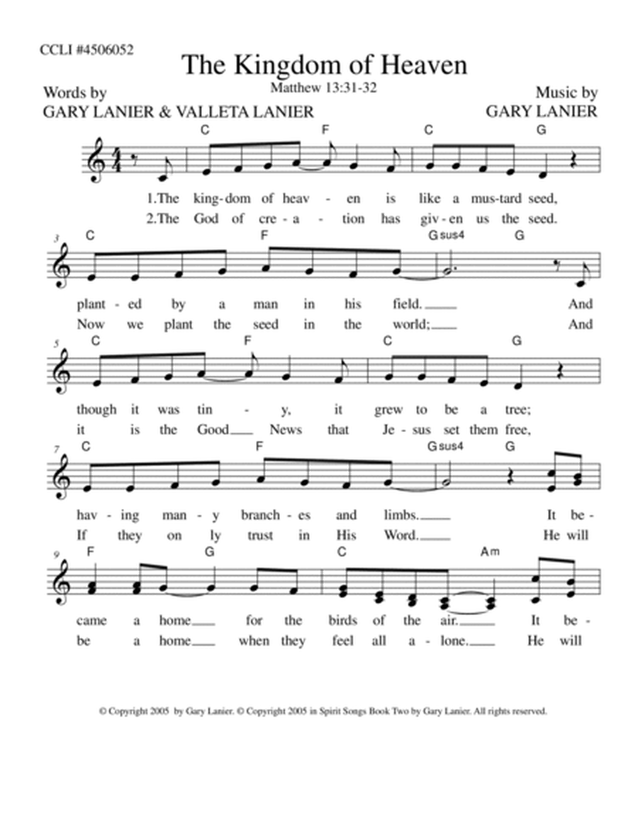 THE KINGDOM OF HEAVEN - Praise Lead Sheet (Includes Melody, Lyrics & Chords) image number null