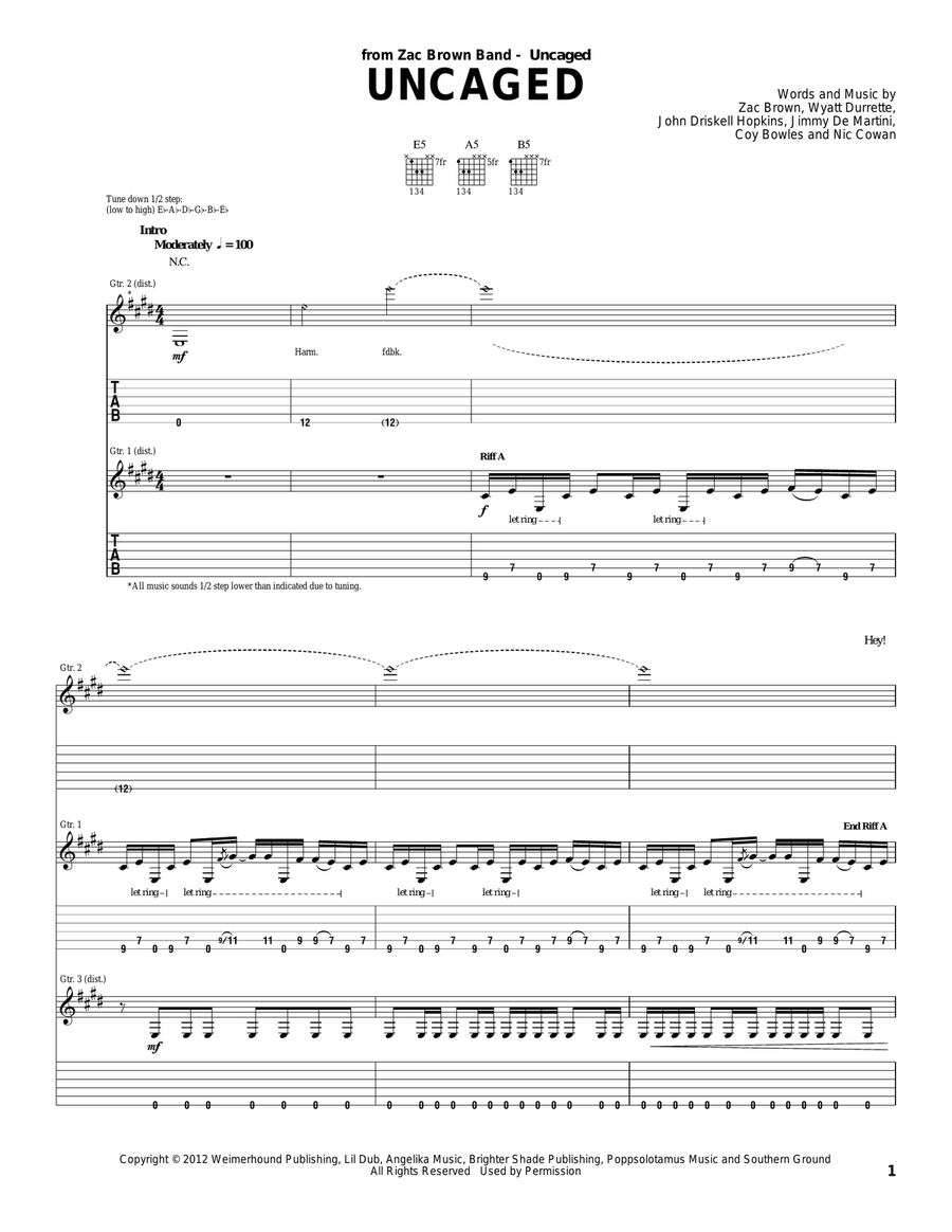 Uncaged Acoustic Guitar scores gallery preview page 1