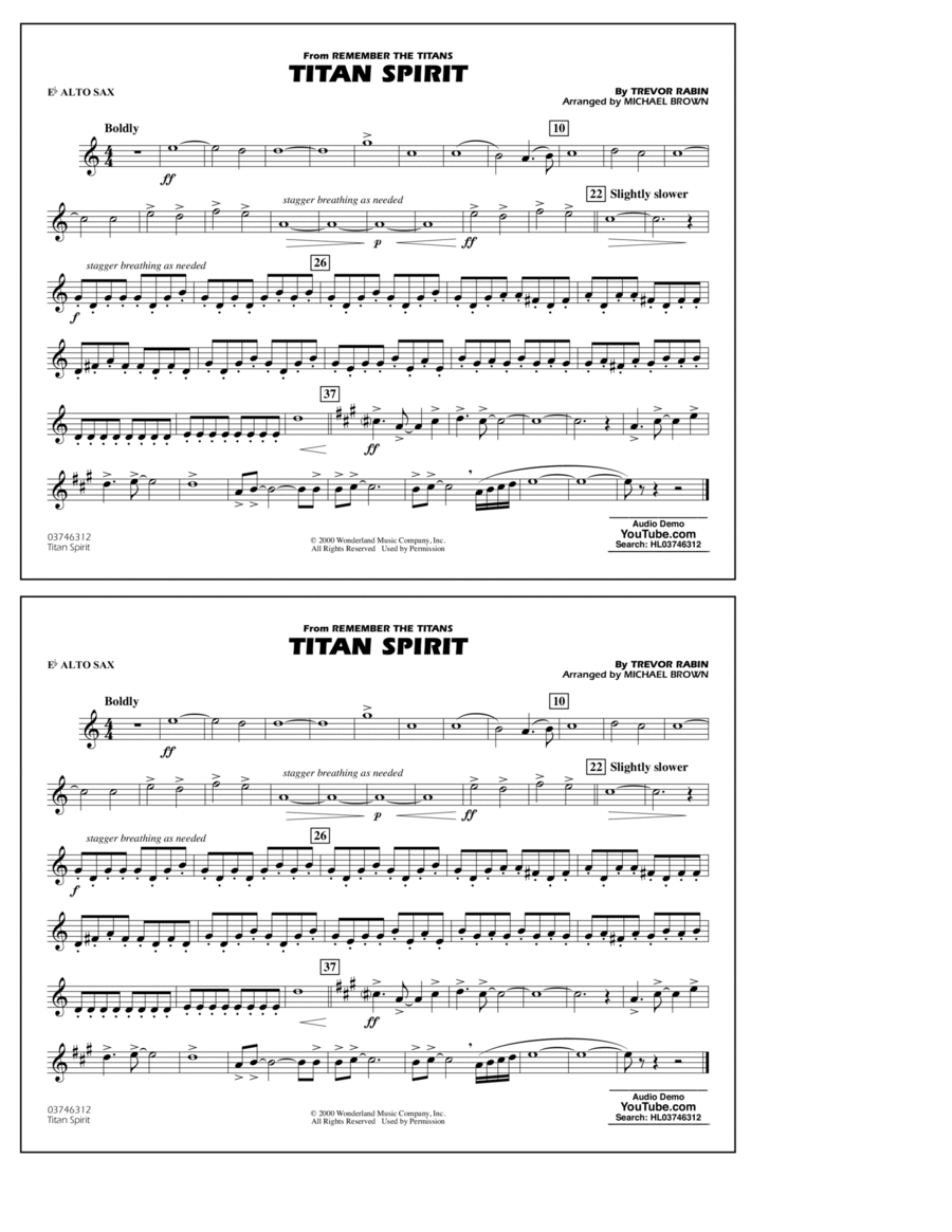 Titan Spirit (from Remember the Titans) (arr. Michael Brown) - Eb Alto Sax Alto Saxophone scores gallery preview page 1
