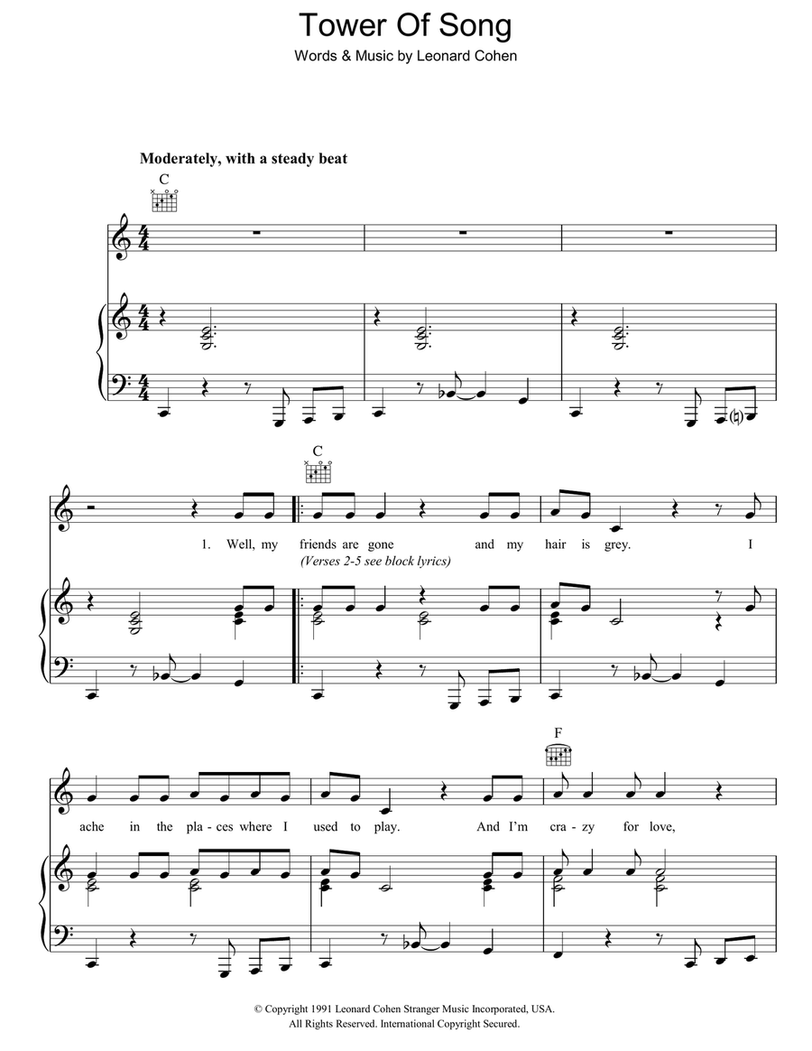Tower Of Song Piano, Vocal, Guitar scores gallery preview page 1