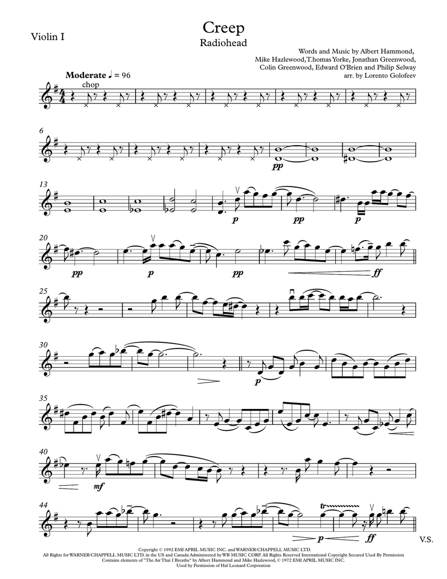 Creep String Quartet scores gallery preview page 1