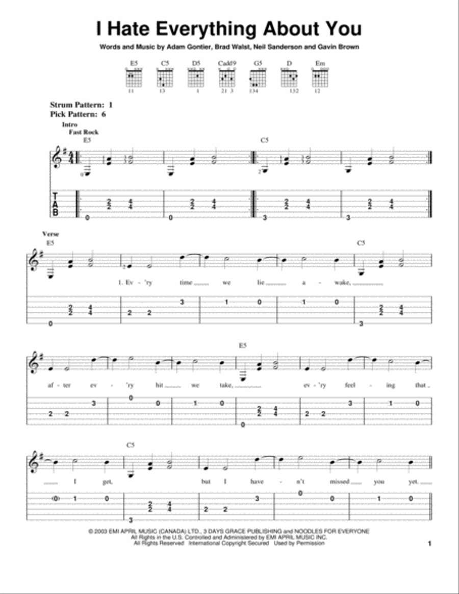 I Hate Everything About You Acoustic Guitar scores gallery preview page 1