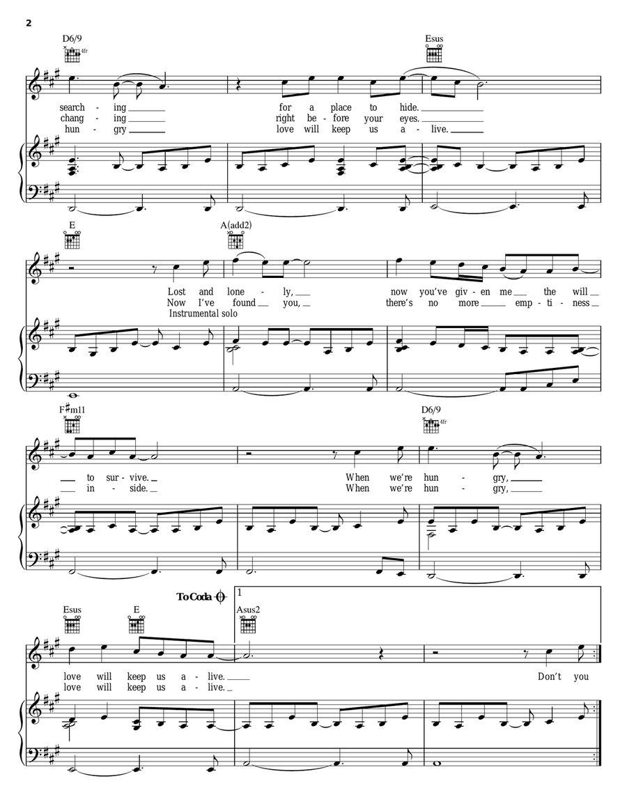 Love Will Keep Us Alive Piano, Vocal, Guitar scores gallery preview page 2