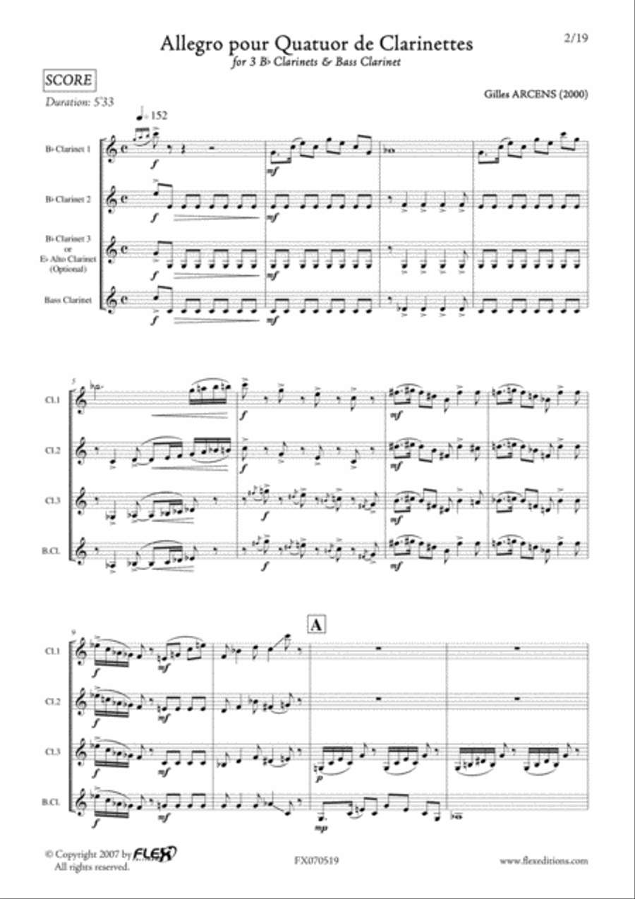 Allegro For Clarinet Quartet Clarinet Quartet scores gallery preview page 2