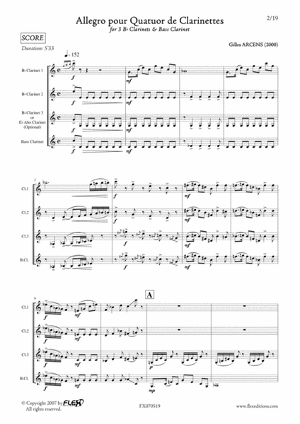 Allegro For Clarinet Quartet image number null