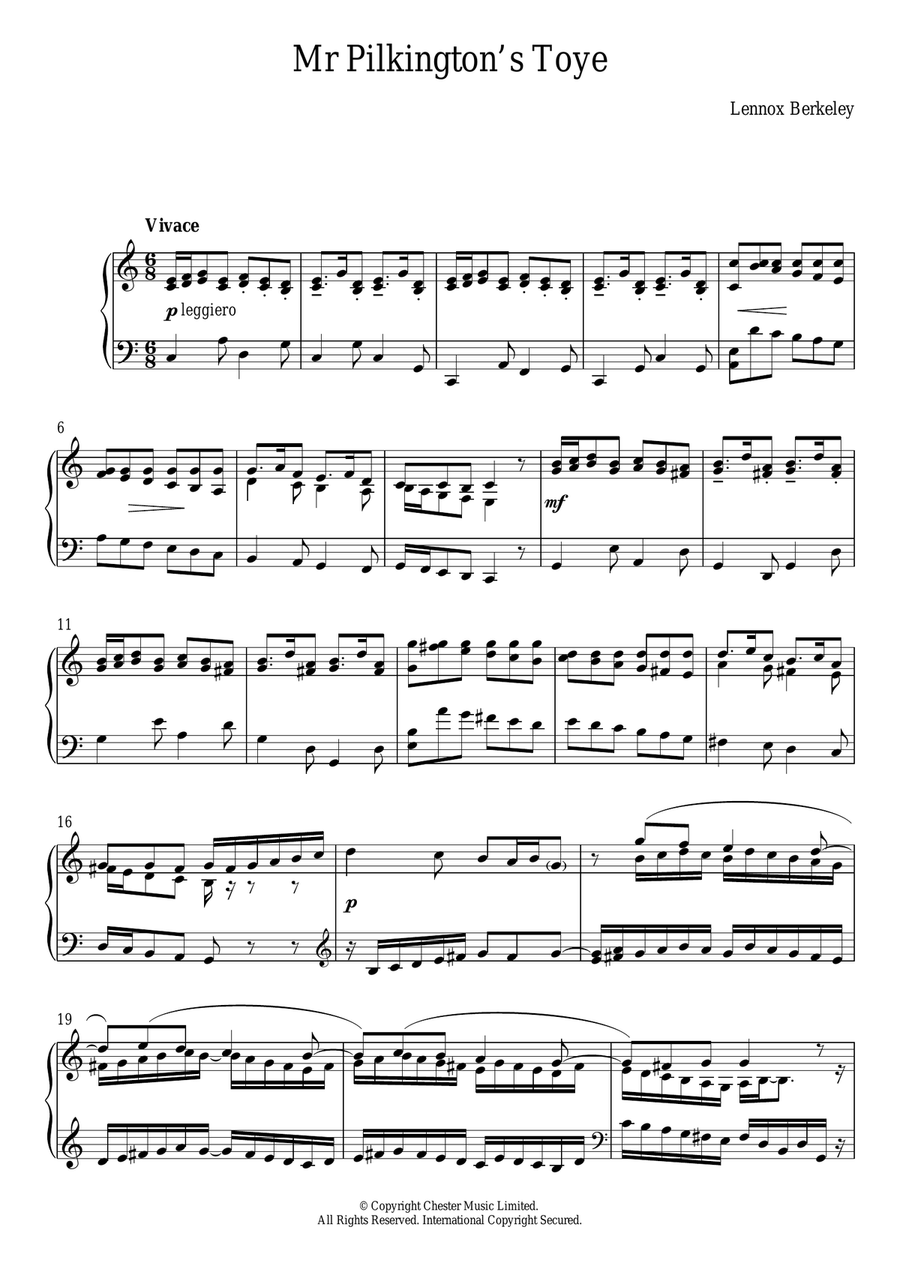 Mr. Pilkington's Toye Piano Solo scores gallery preview page 1