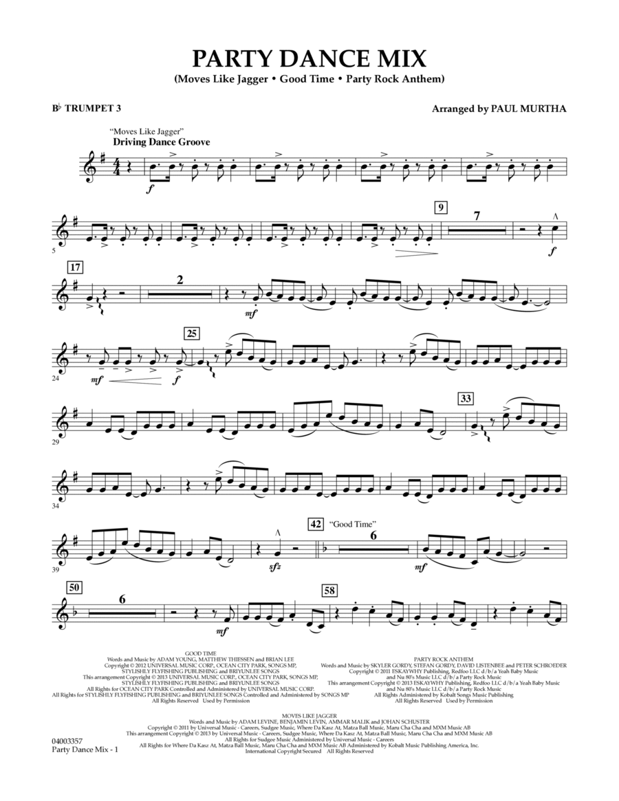 Party Dance Mix - Bb Trumpet 3 Concert Band scores gallery preview page 1