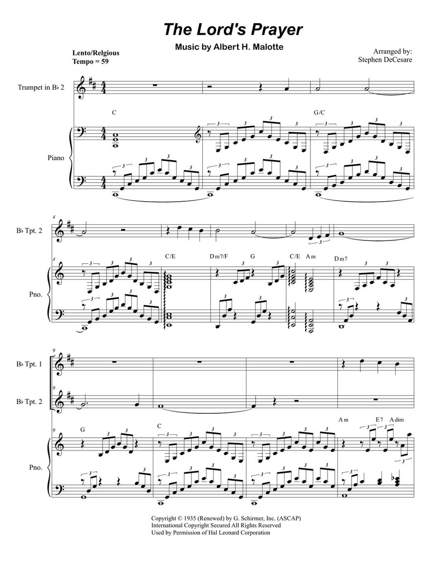 The Lord's Prayer Trumpet Duet scores gallery preview page 1