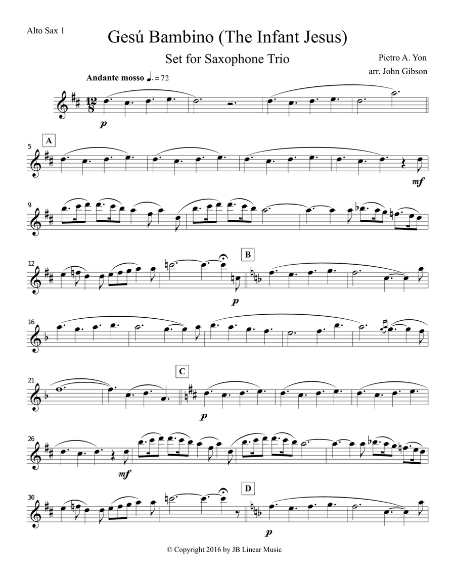 Gesu Bambino (Infant Jesus) for Saxophone Trio Woodwind Trio scores gallery preview page 6