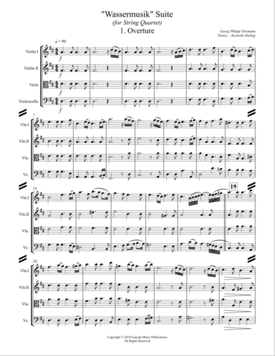 Telemann – Wassermusik Suite Complete (for String Quartet) String Quartet scores gallery preview page 2