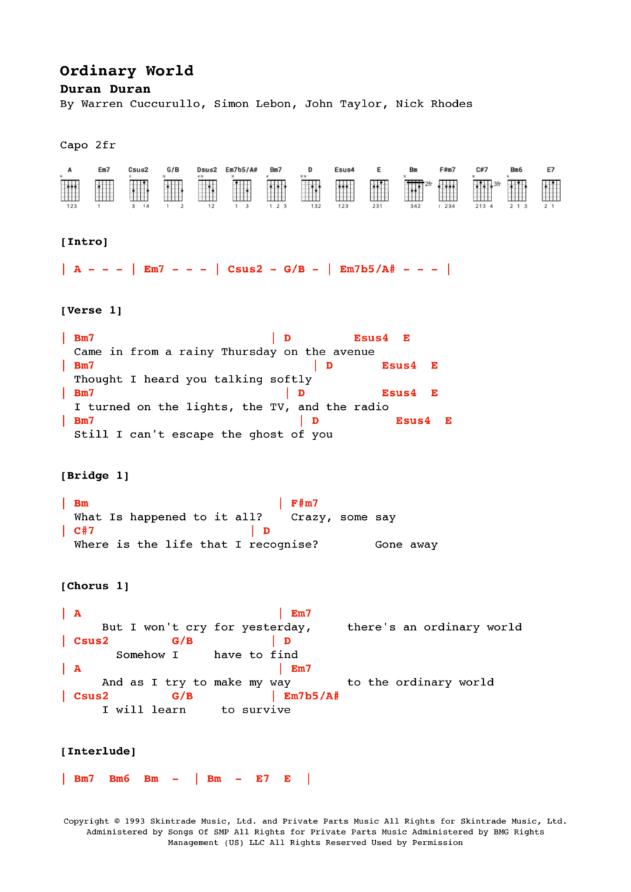 Ordinary World Ordinary World Electric Guitar scores gallery preview page 1