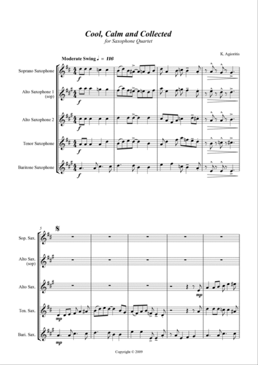 Cool, Calm and Collected - for Saxophone Quartet Saxophone Quartet scores gallery preview page 4