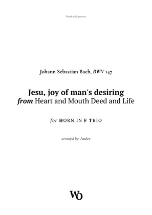 Jesu, joy of man's desiring by Bach for French Horn Trio