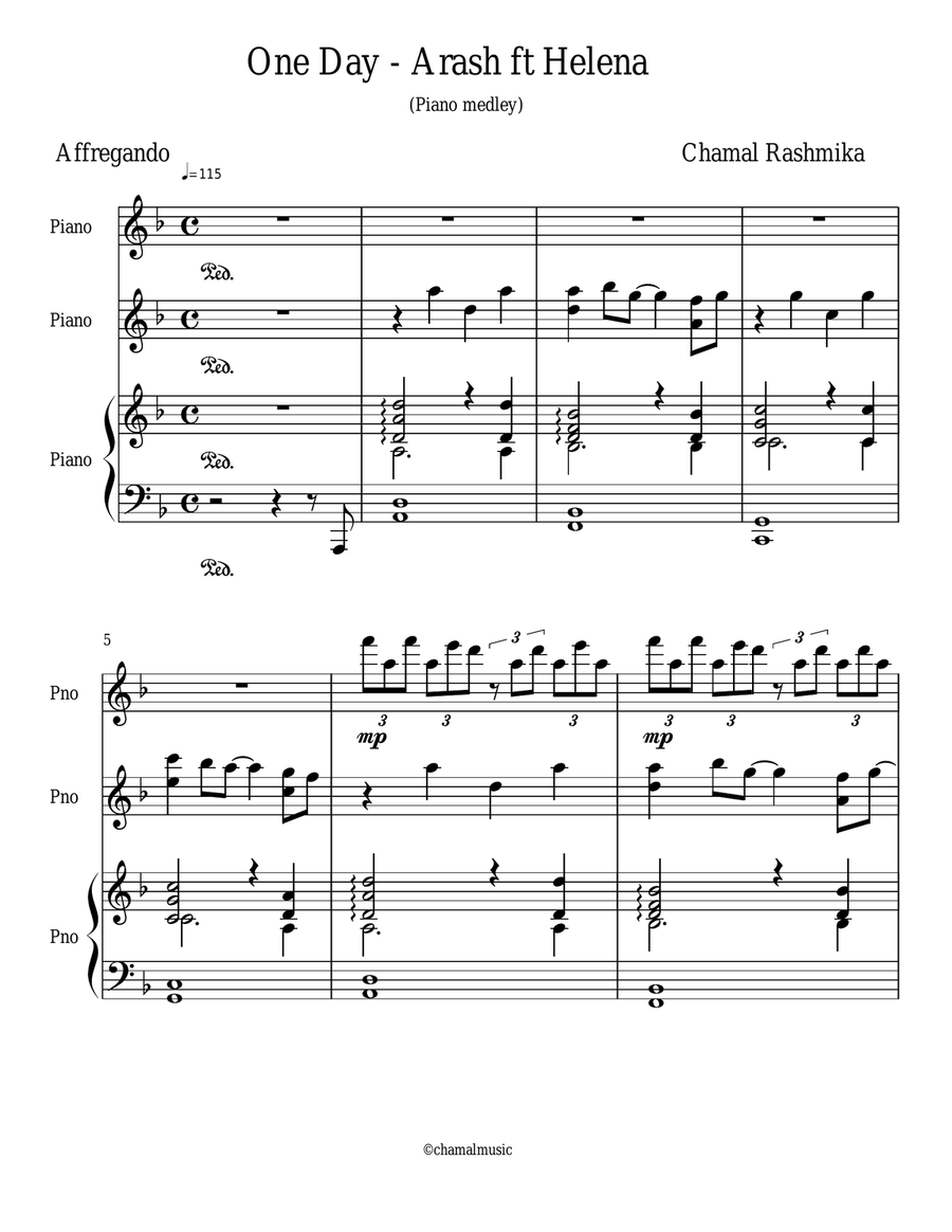 One day-Arash Piano One day-Arash Piano Easy Piano scores gallery preview page 1