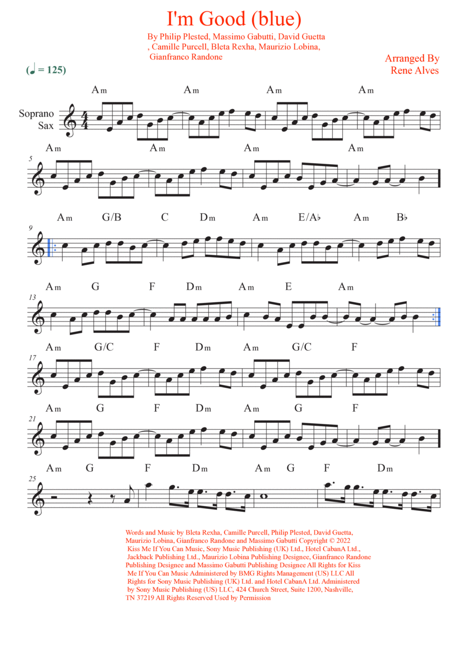I'm Good (blue) Soprano Saxophone scores gallery preview page 1
