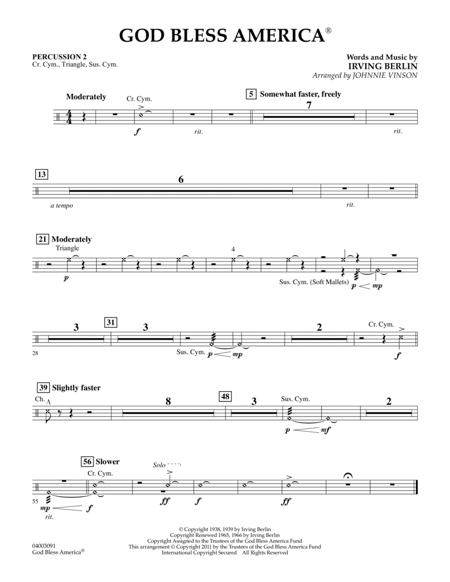 God Bless America - Percussion 2 Concert Band scores gallery preview page 1