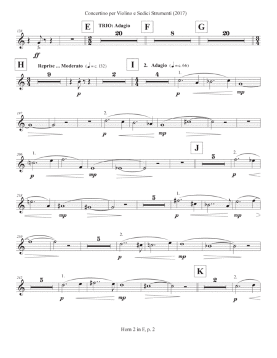 Concertino per Violino e Sedici Strumenti (2017) horn in F part 2 Large Ensemble scores gallery preview page 2