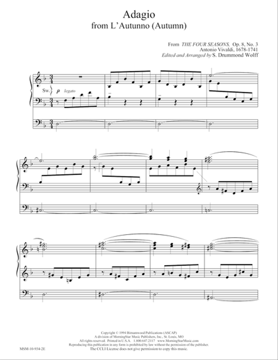 Adagio from L'Autunno (Four Seasons) Organ scores gallery preview page 1