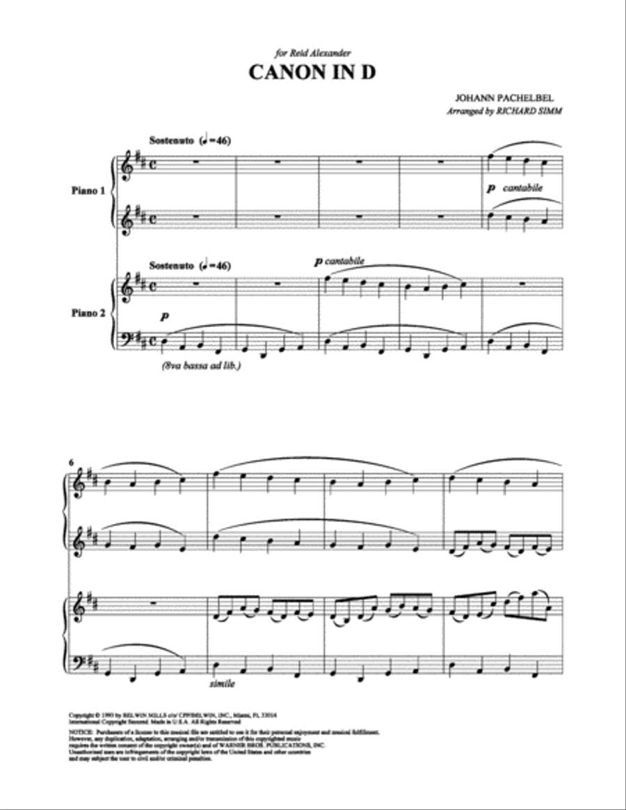 Canon in D Canon in D Piano Duet scores gallery preview page 1