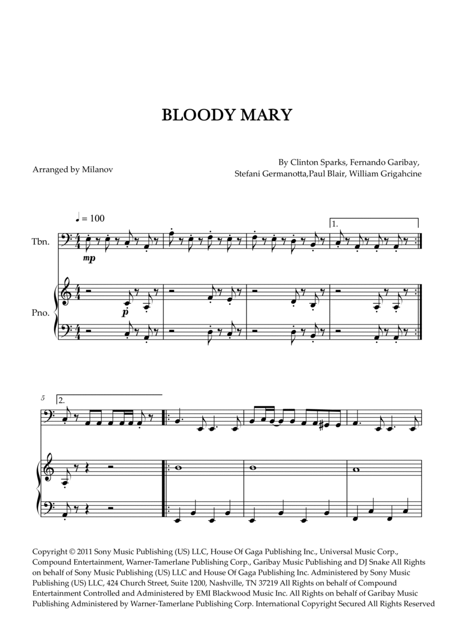 Bloody Mary Piano scores gallery preview page 1