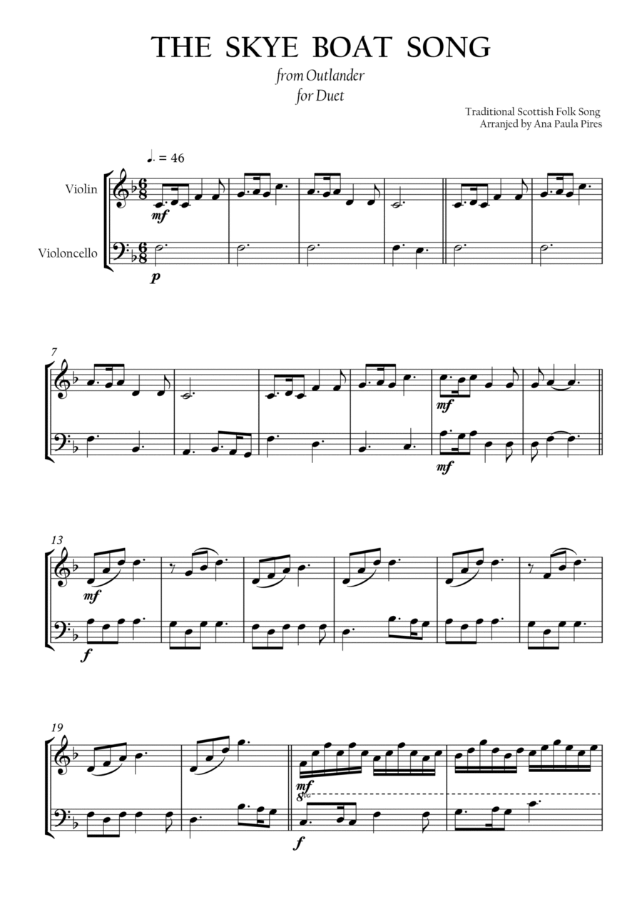 The Skye Boat Song from Outlander String Duet scores gallery preview page 1