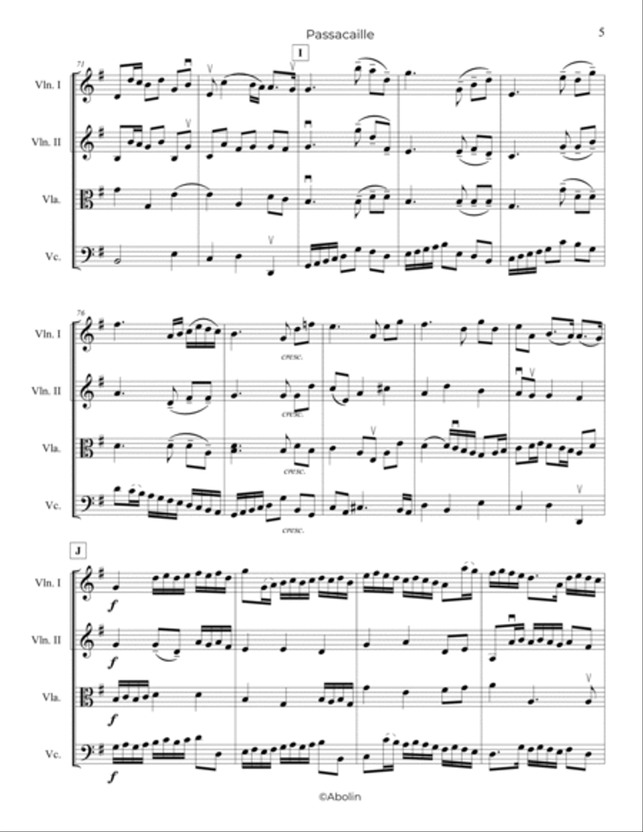 Handel: Passacaille (Passacaglia) from Sonata Op.5, No.4, HWV 399, arr. for String Quartet String Quartet scores gallery preview page 6