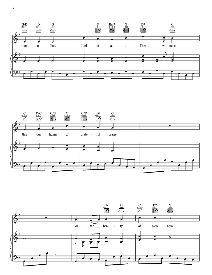 For The Beauty Of The Earth Piano, Vocal, Guitar scores gallery preview page 2