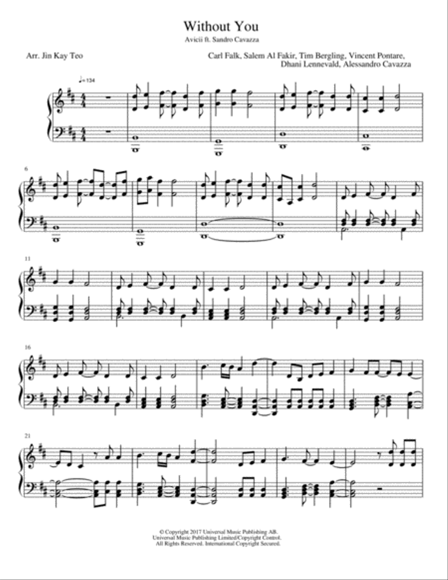 Without You Piano Solo scores gallery preview page 1