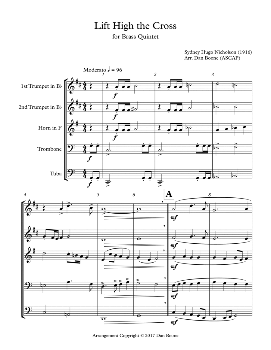 Lift High the Cross for Brass Quintet Brass Quintet scores gallery preview page 1