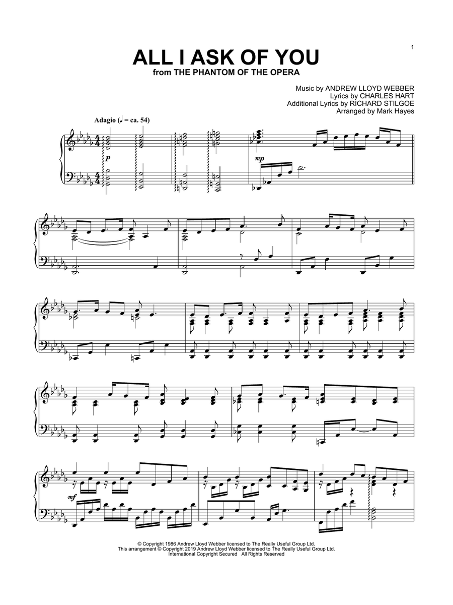 All I Ask Of You (from The Phantom Of The Opera) (arr. Mark Hayes) Piano Solo scores gallery preview page 1