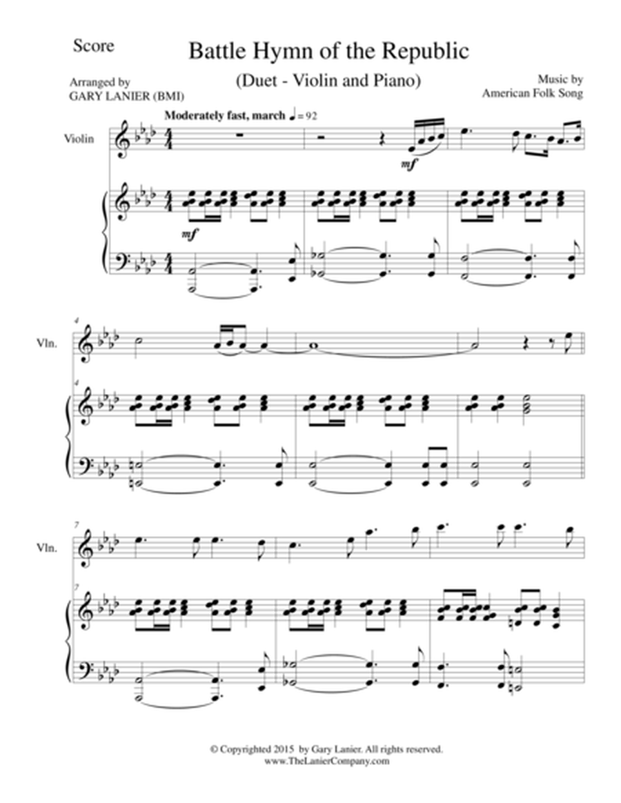 BATTLE HYMN OF THE REPUBLIC (Duet – Violin and Piano/Score and Parts) image number null
