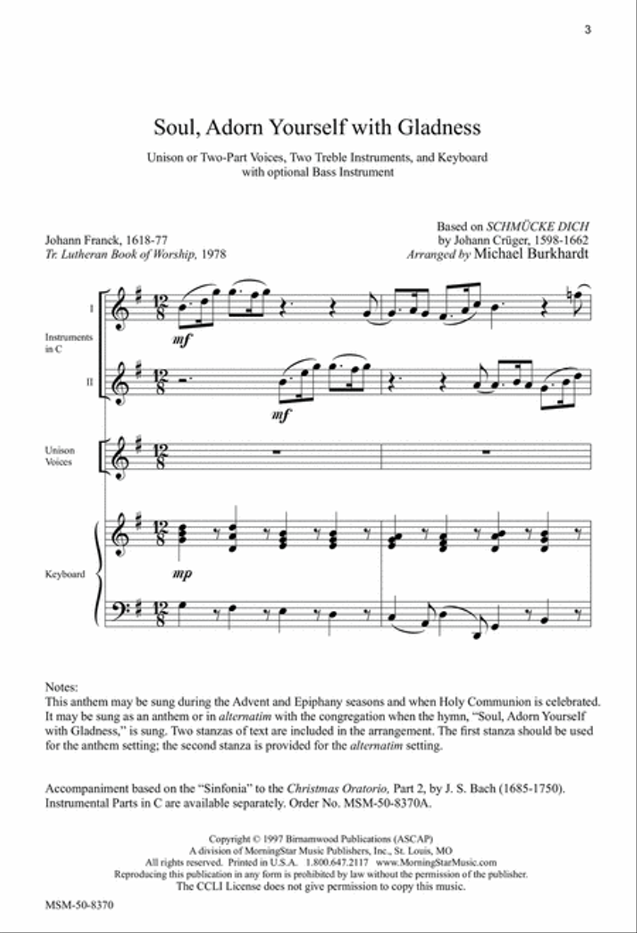 Soul, Adorn Yourself with Gladness Unison Choir scores gallery preview page 3
