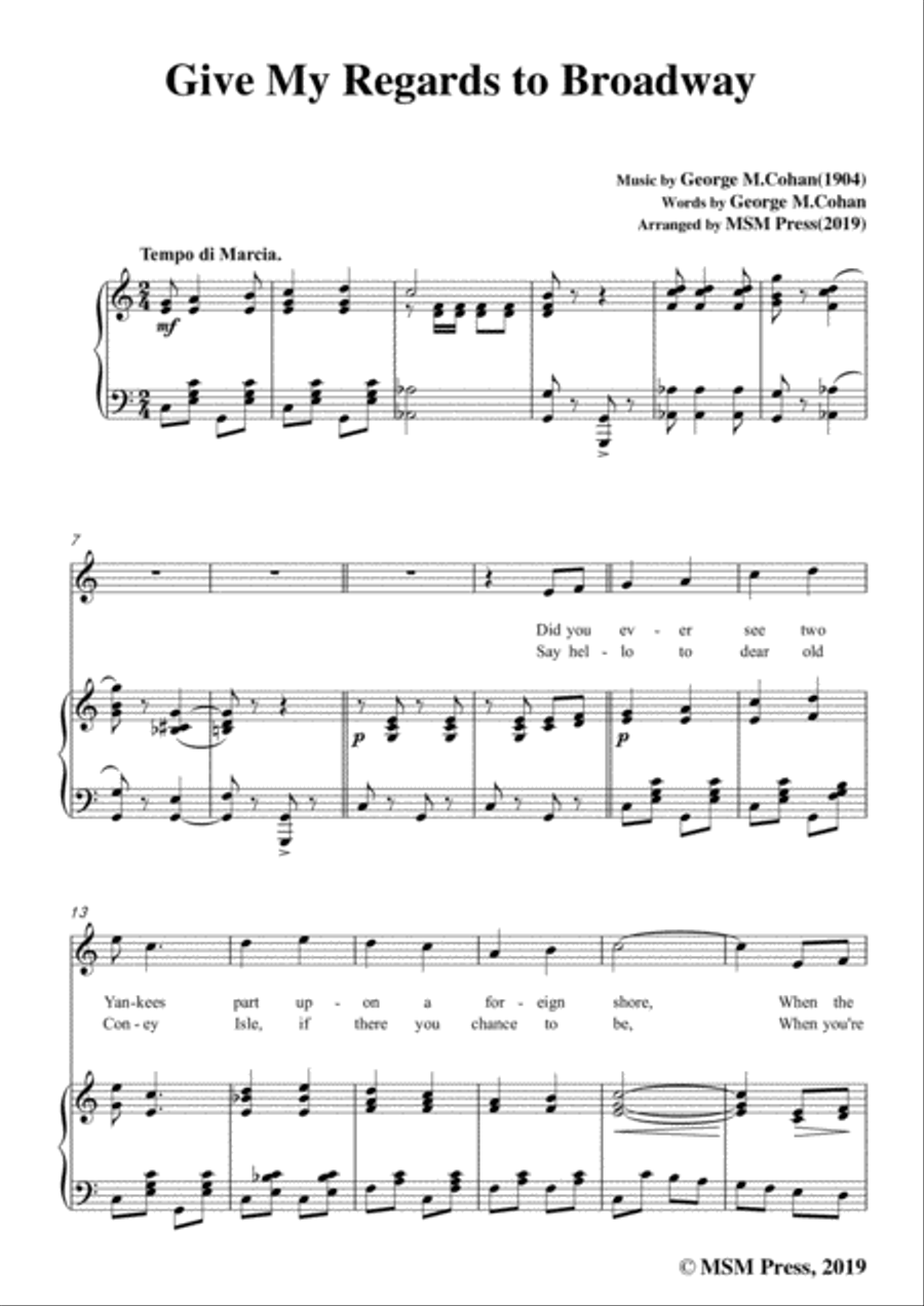 George M. Cohan-Give My Regards to Broadway,in C Major,for Voice and Piano Voice Solo scores gallery preview page 3