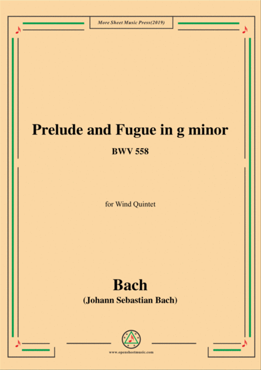 Book cover for Bach,J.S.-Prelude and Fugue in g minor,BWV 558,for Wind Quintet