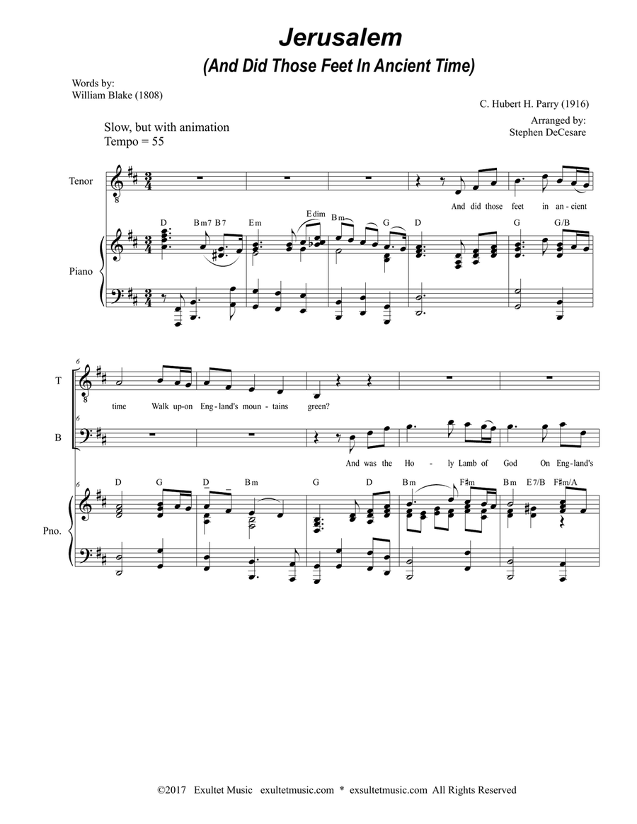 Jerusalem (Duet for Tenor and Bass Solo) Tenor Voice scores gallery preview page 1