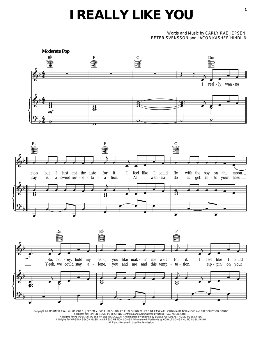 I Really Like You I Really Like You Piano, Vocal, Guitar scores gallery preview page 1