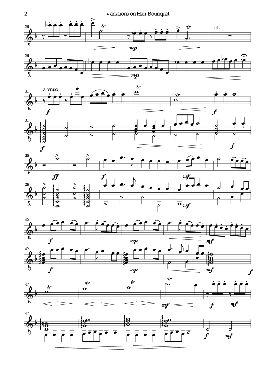 Variations on Hari Bouriquet for flute and guitar Flute scores gallery preview page 2
