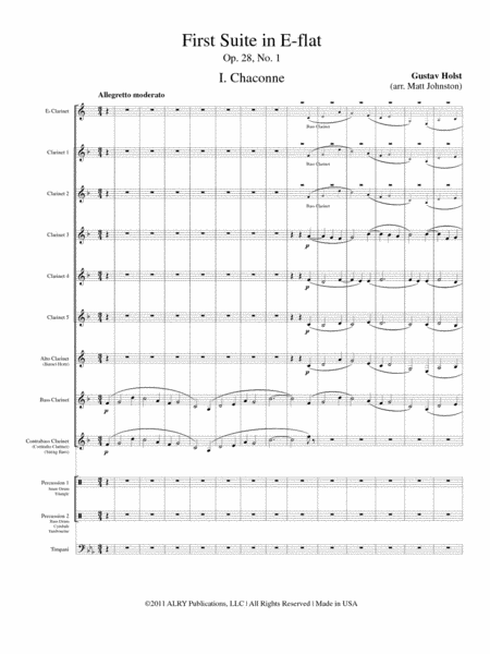 First Suite in E-flat, Op. 28, No.1 for Clarinet Choir