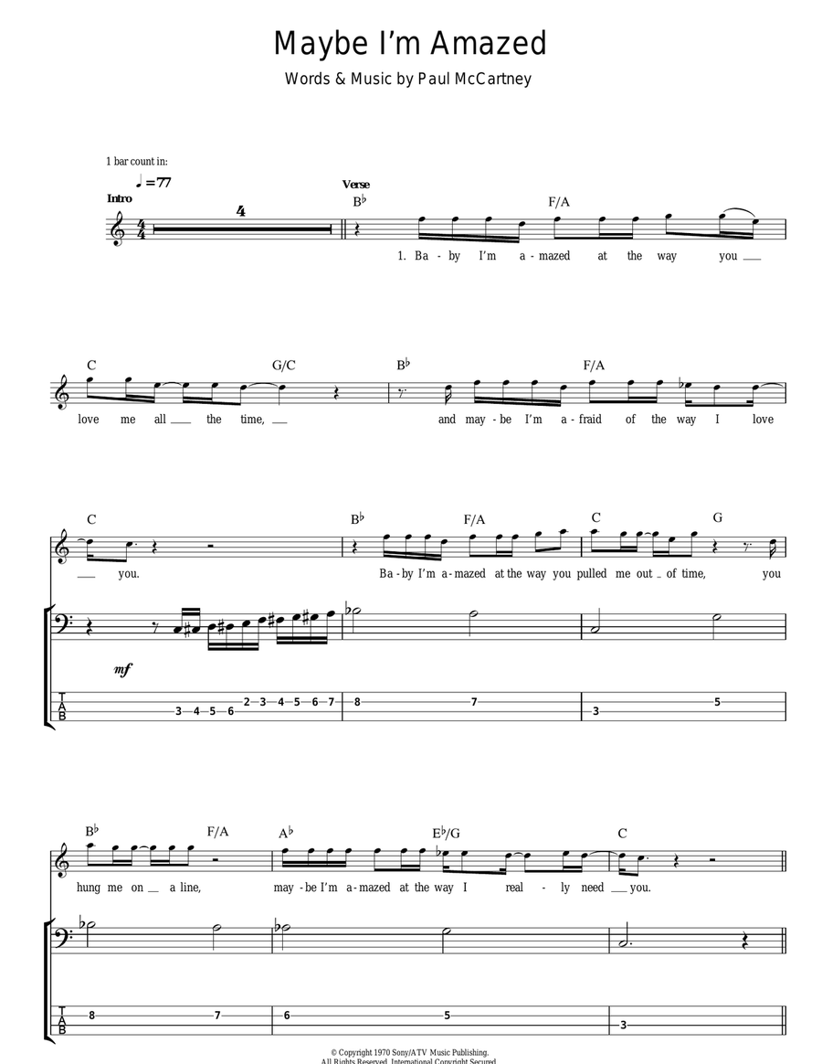 Maybe I'm Amazed Bass Guitar Tablature scores gallery preview page 1