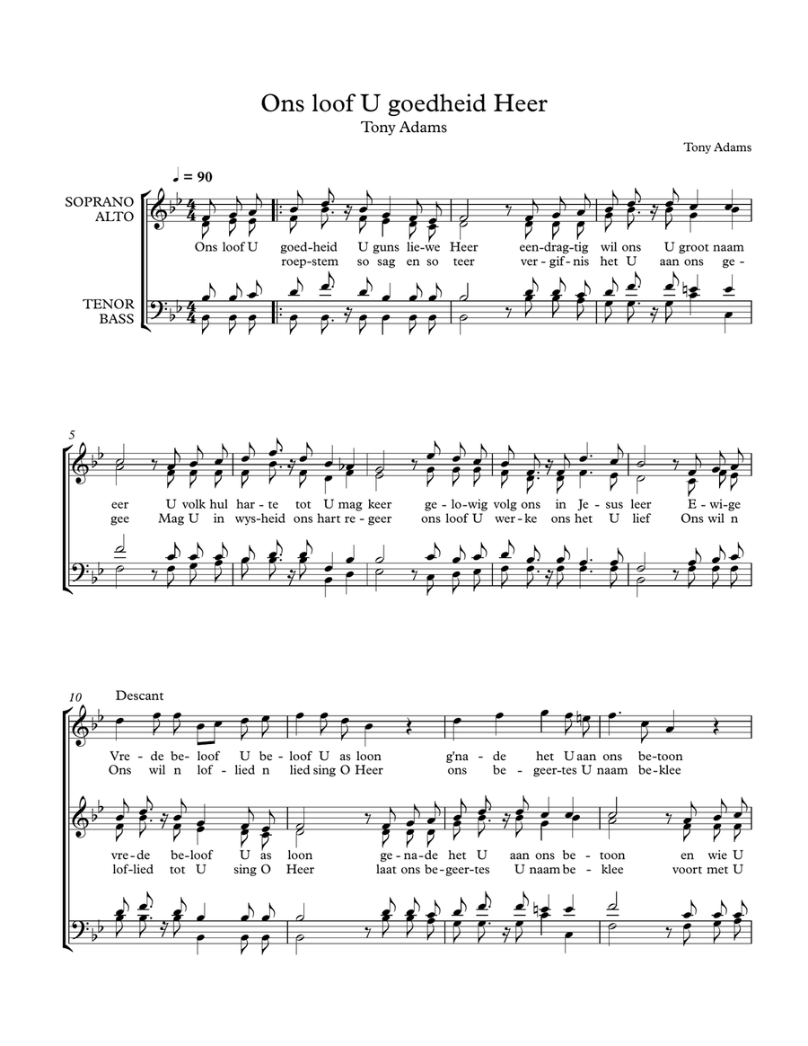 Ons loof U goedheid Heer 4-Part scores gallery preview page 1