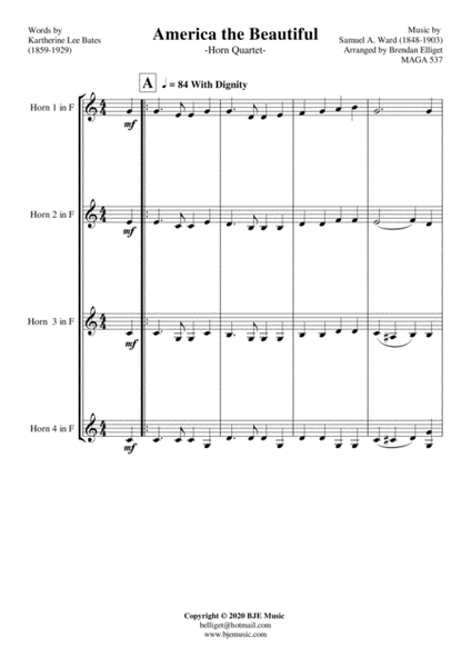 America the Beautiful - Horn Quartet Score and Parts PDF image number null