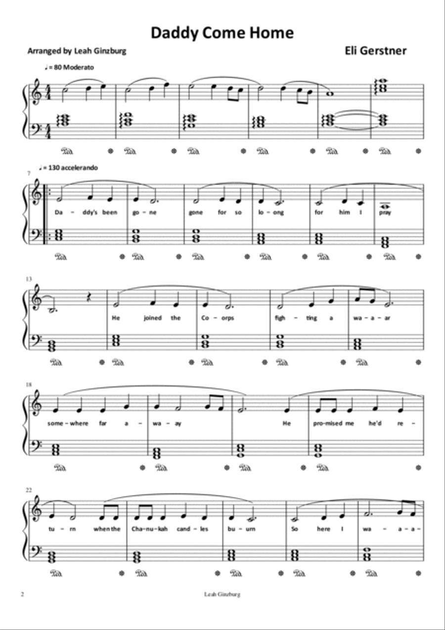 Daddy Come Home (Chanukah Song) Easy Piano scores gallery preview page 2