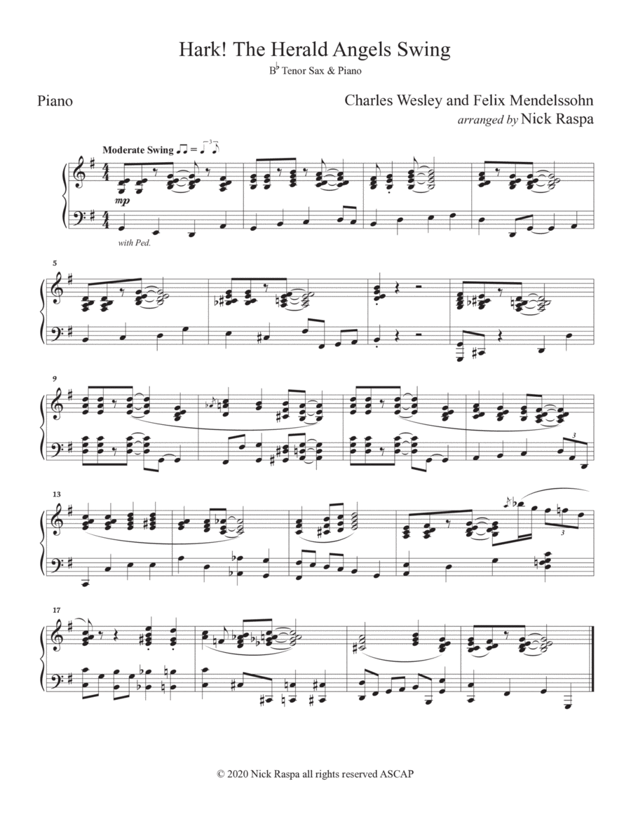Hark! The Herald Angels Swing (Tenor Sax & Piano) piano part