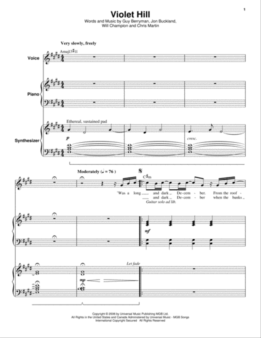 Violet Hill Piano scores gallery preview page 1