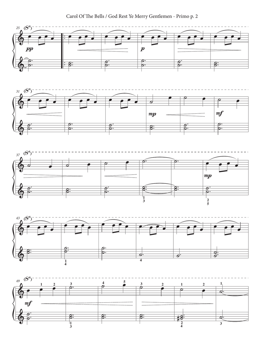 Carol of the Bells / God Rest Ye Merry Gentlemen - One Piano, Four hands Easy Piano scores gallery preview page 2