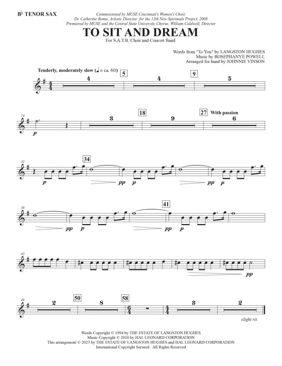 To Sit And Dream (Band Accompaniment) - Tenor Sax Choir scores gallery preview page 1