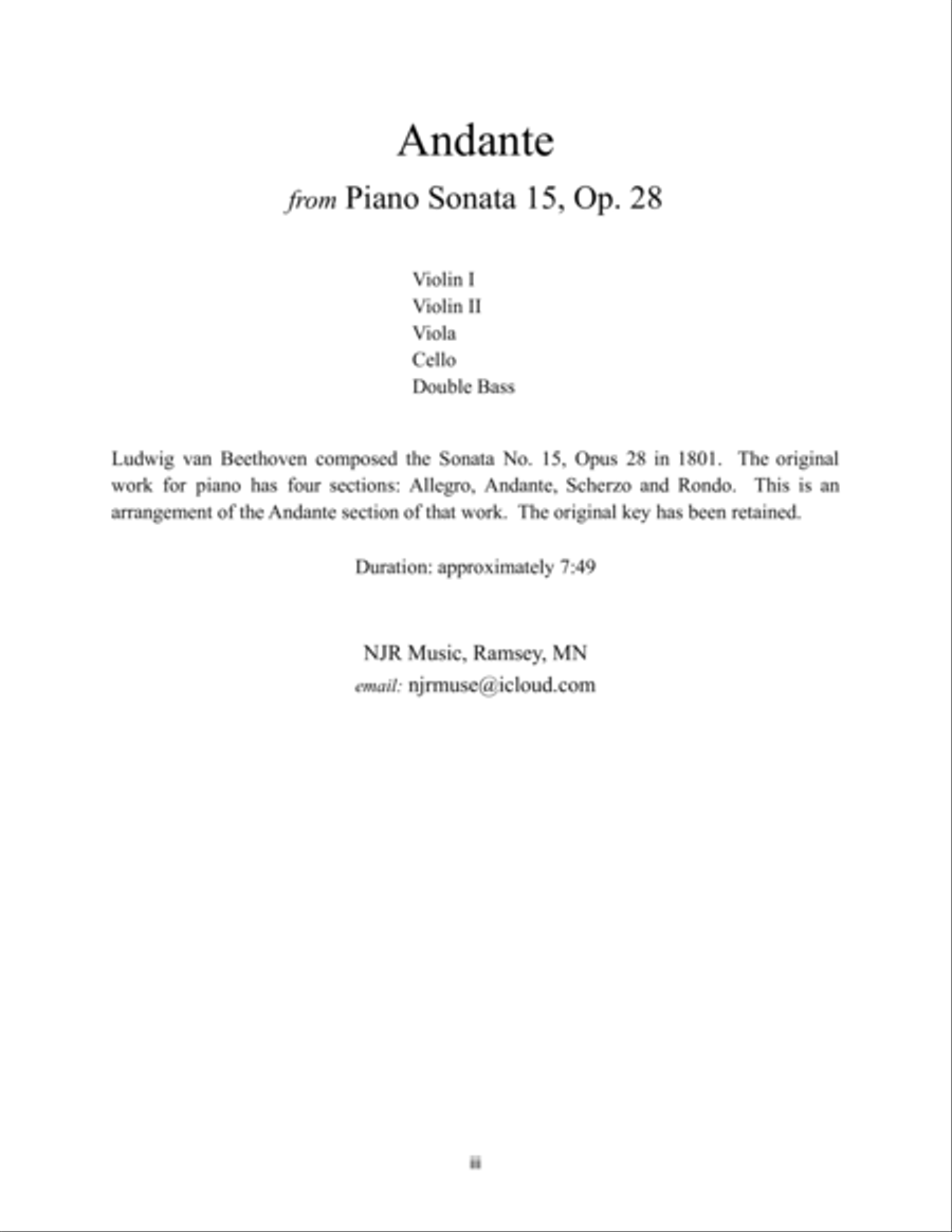 Andante from Piano Sonata 15 arranged for string orchestra (Full Set) String Orchestra scores gallery preview page 5